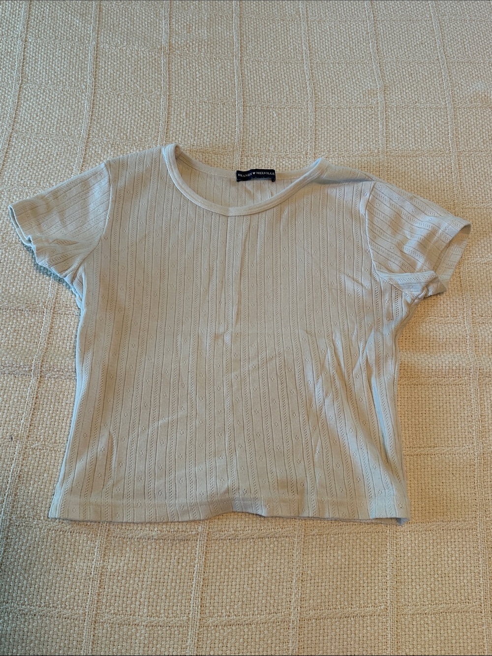 Brandy Melville Cream Textured Ribbed Short Sleeve Tee